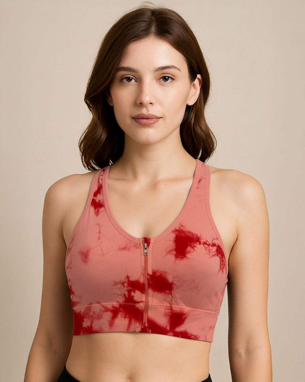 Front Zipper Tie & Dye Sports Bra