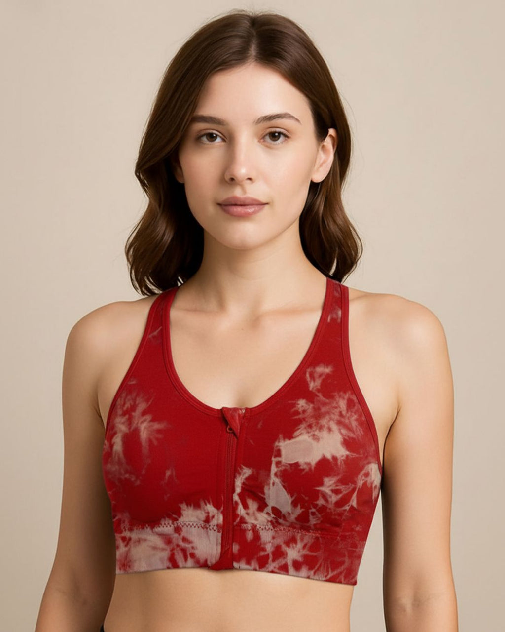 Front Zipper Tie & Dye Sports Bra