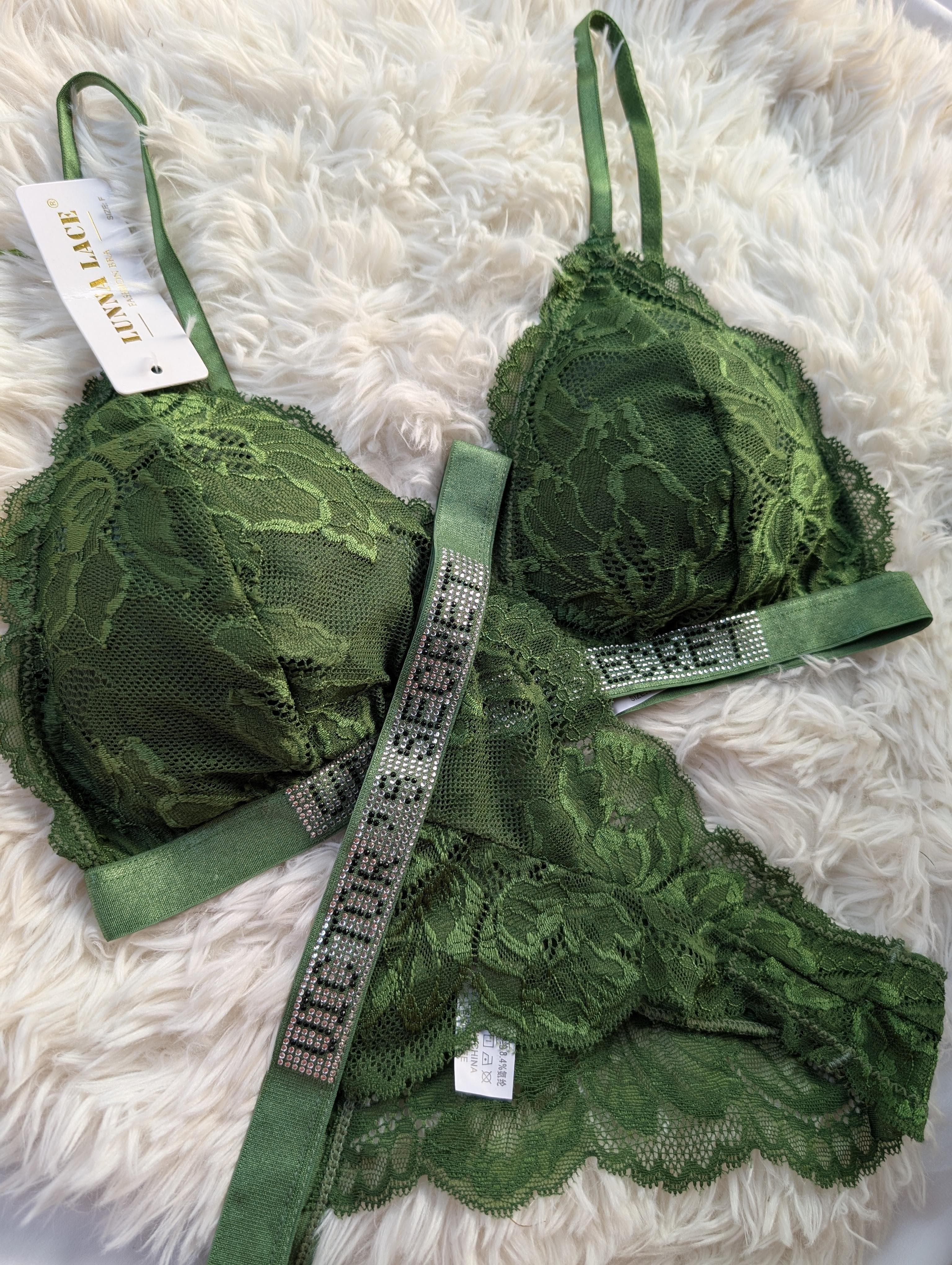 Emerald Elegance Rhinestone Lace Lingerie Set ( Victoria Secret)