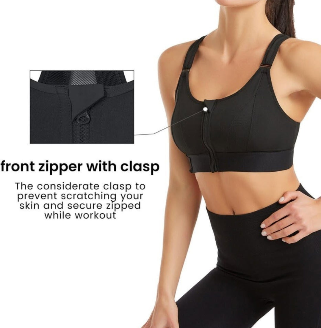 Front Zip Cross Back Sports Bra 🖤