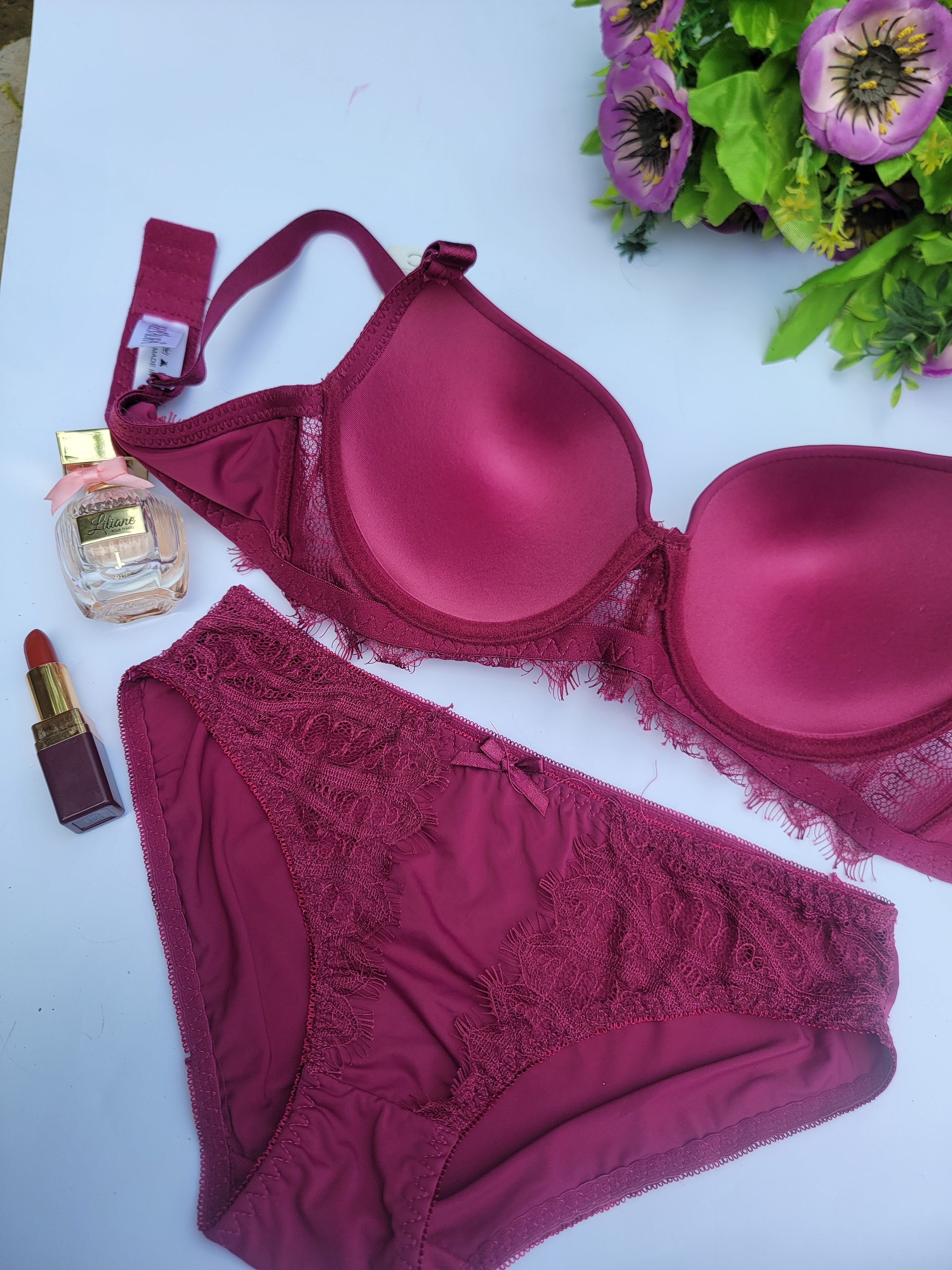 Maroon Lace Bra & Panty Set – Elegant & Comfortable Lingerie