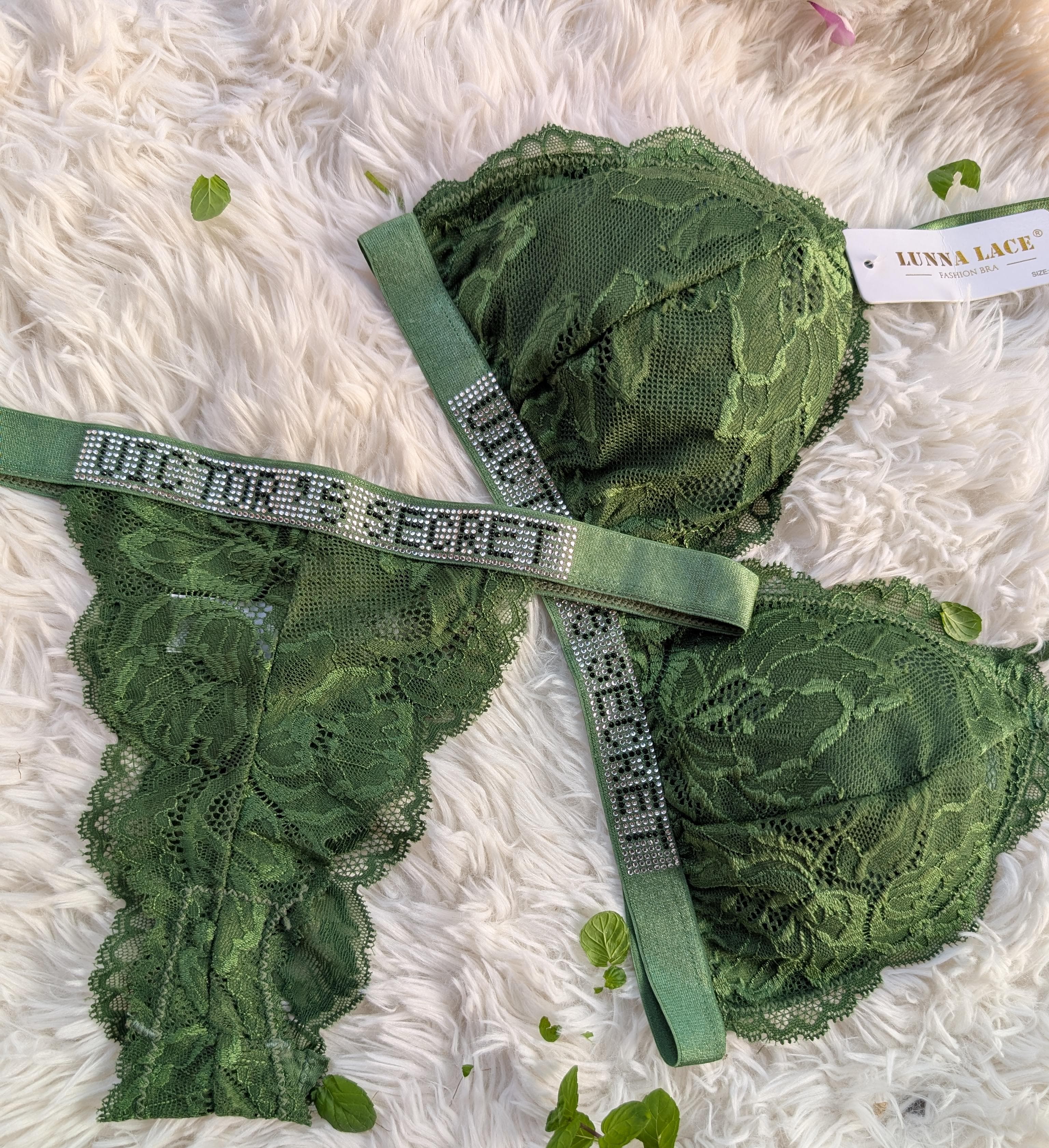 Emerald Elegance Rhinestone Lace Lingerie Set ( Victoria Secret)