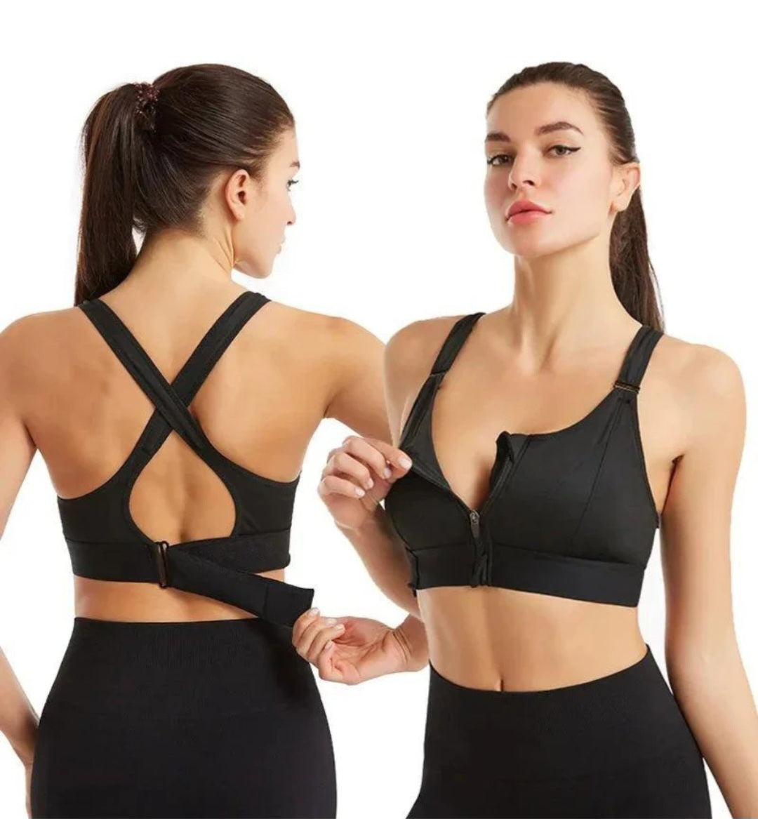Front Zip Cross Back Sports Bra 🖤