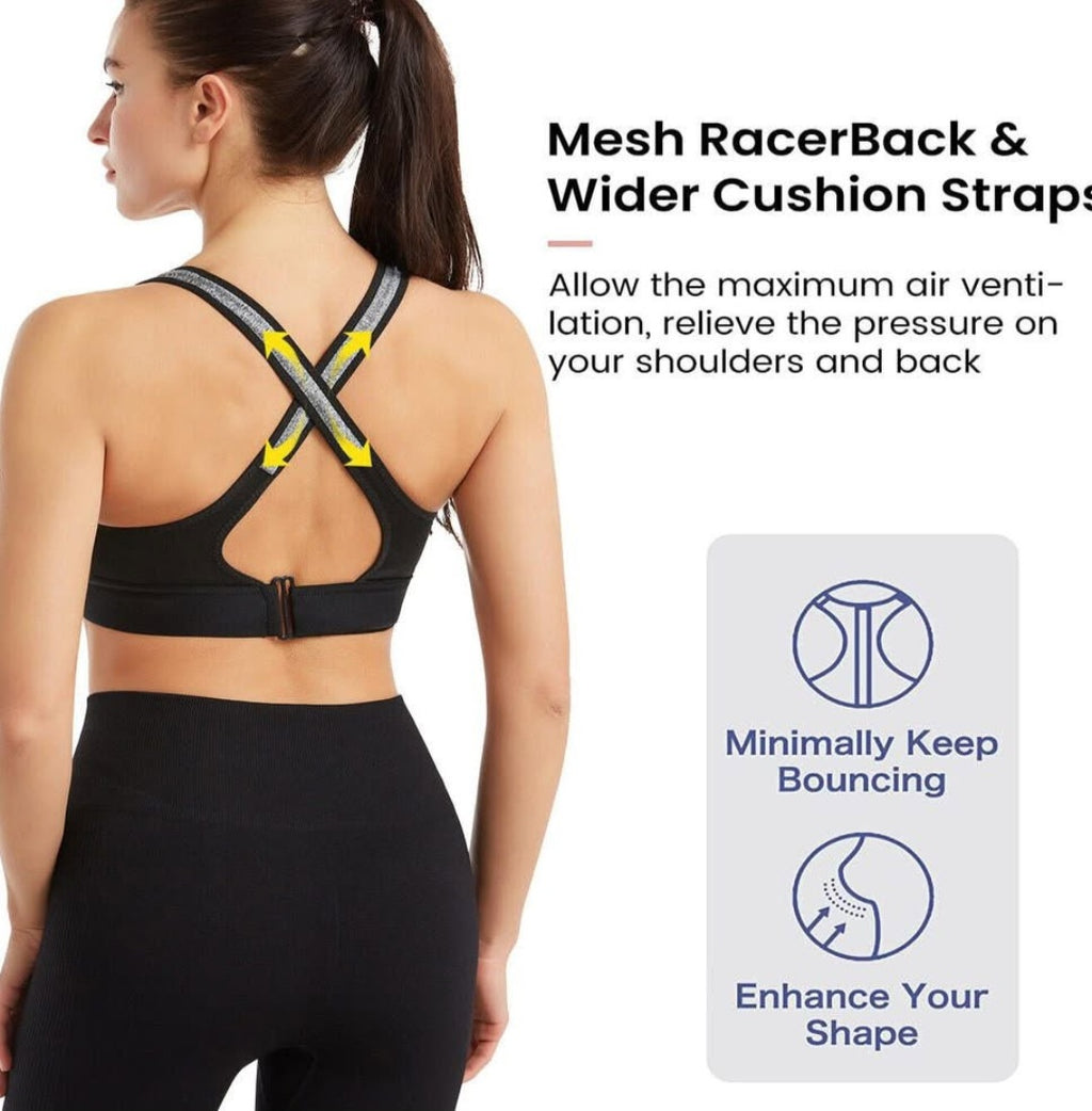 Front Zip Cross Back Sports Bra 🖤