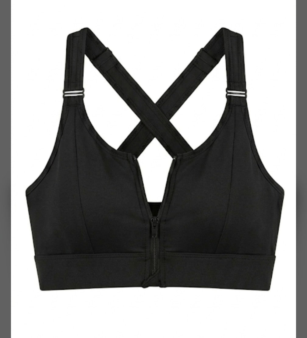 Front Zip Cross Back Sports Bra 🖤