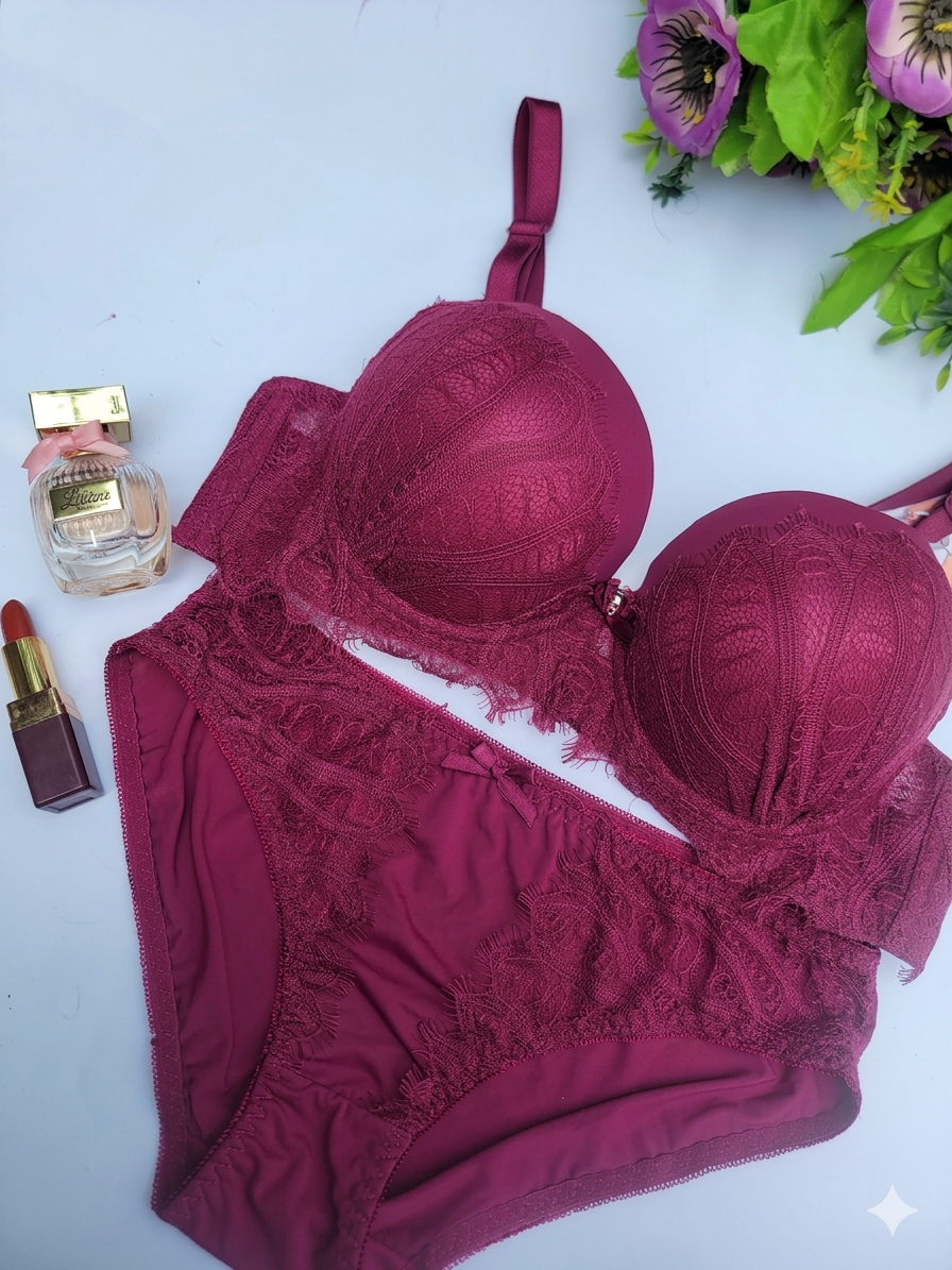 Maroon Lace Bra & Panty Set – Elegant & Comfortable Lingerie