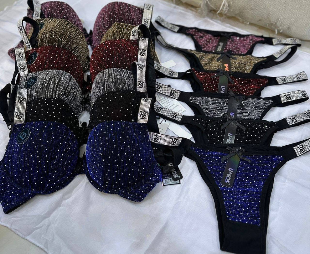 Victoria's Secret Dazzling Rhinestone Bra & Thong Set Shimmering Wired Push-Up Lingerie