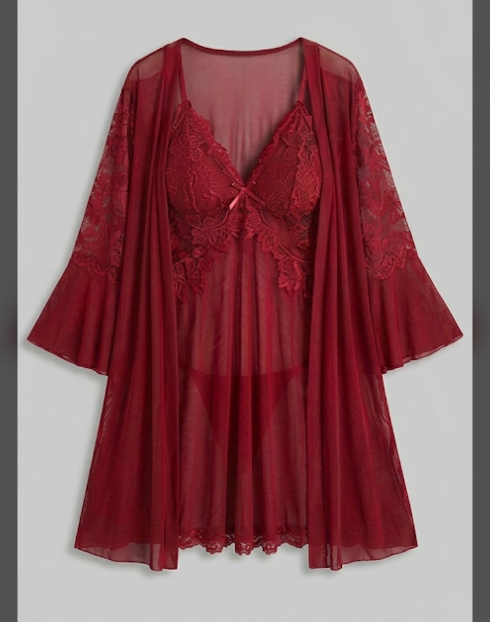 Red Lace Sheer Nighty With Gown