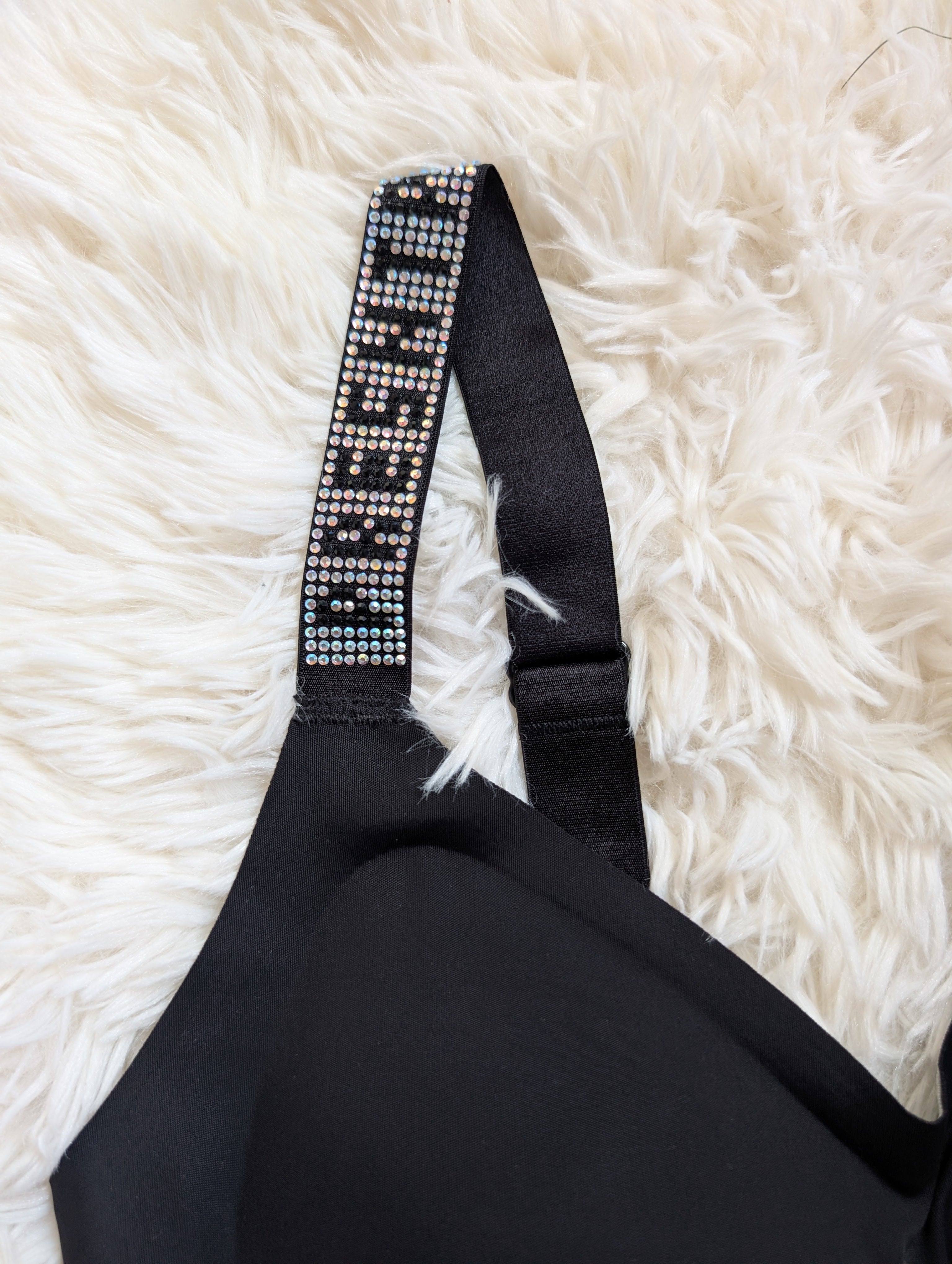 PRESENT" Rhinestone Embellished Padded Bralette Crop Top - Black