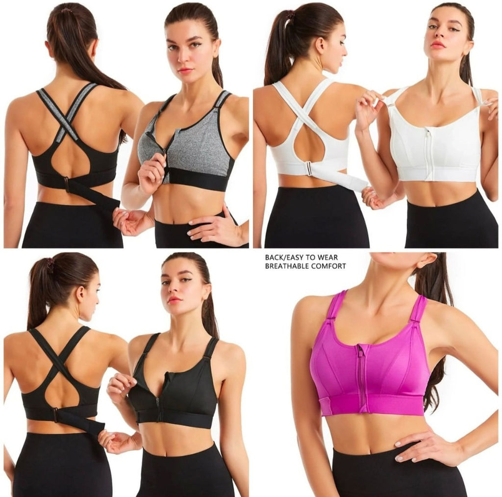 Front Zip Cross Back Sports Bra 🖤